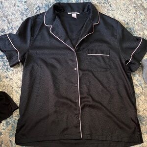 Victoria's Secret Black Pajama Top with Pink Trim